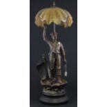 Impressive Bronzed effect Nautical themed lamp with glass clamshell shade and wooden base marked