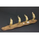 Oak Coat Rack with Four Deer Hooves