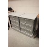 Pair of Grey Painted Three Drawer Bedside Cabinets with Brushslides