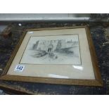 Pencil sketch 'The Damaseus Gate' Jerusalem signed C.Pitt Jan 1897