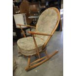 Ercol Light Elm and Beech Elbow Hoop Back Rocking Chair