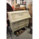 French Style Bureau with three drawers, distressed cream finish