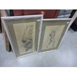 Pair of 1930's figural academic pencil portrait studies framed