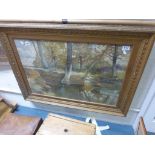 Gilt Framed and Glazed Watercolour depicting a Man fishing in River signed J T Anderson, Dorking