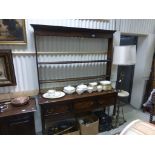 Antique Oak and Elm Dresser with Open Shelves above Three Drawers on square tapering legs