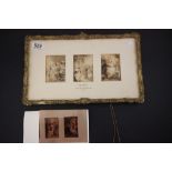 Gilt Framed Set of Three Early 19th century Sepia Watercolours entitled to mount ' Gil Blas '