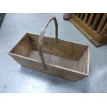 Rustic Wooden Trug with Bentwood Handle