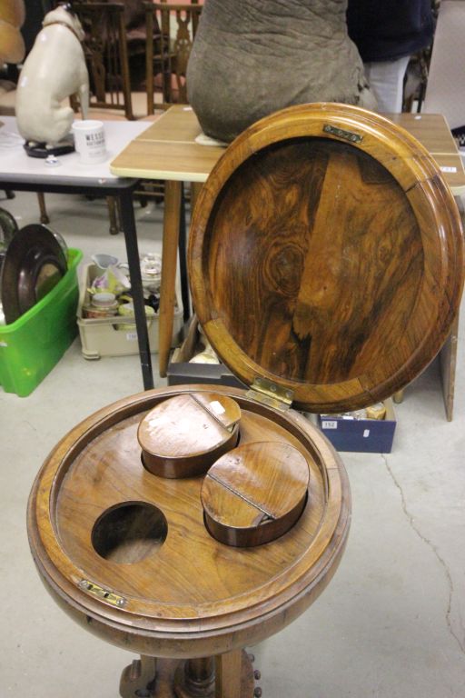 Unusual Victorian Walnut Circular Table, the hinged lid revealing a Tea Caddy Section fitted with - Image 2 of 2