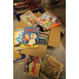 Box of Mixed Annuals dating from 1950 to 1975 together with Various Comics mainly 1970's Victor