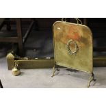 Vintage brass fender, fire screen and an oil can