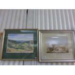 A Victorian watercolour of a country scene and modern watercolour