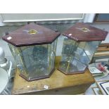 Pair of Teak and Gilt Brass Glass Corner Cabinets