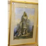 Gilt framed watercolour of a folly, signed A&S 1869