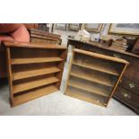 Two Oak Hanging Display Cabinets, one with slide glass front