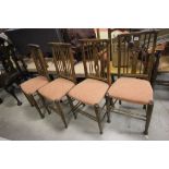 Set of Four Arts and Crafts Style Square Wheel Back Dining Chairs