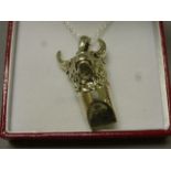 An unusual silver stags head whistle pendant necklace cased