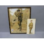 A watercolour a ww1 soldier, signed J E Harris, France 1917, along with another watercolour of a