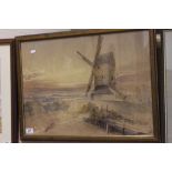 Framed watercolour of a windmill