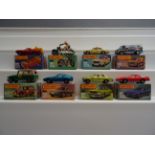 Eight boxed Matchbox 75 Series diecast vehicles featuring Superfast to include 50 Harley Davidson