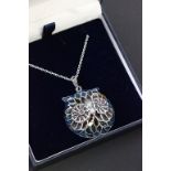 Silver plique a jour lucky owl pendant necklace