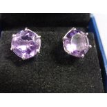 Pair of silver and large amethyst stud earrings