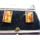 Pair of silver & amber earrings