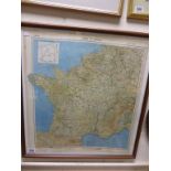 Silk World War II Escape Map of the Zones of France, 1:2,000,000, framed, glazed and mounted