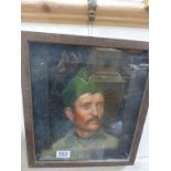 WWI Interest - an oak framed oil painting of a French soldier in uniform