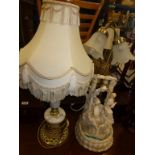 Marble and Brass Table Lamp plus Plaster Table Lamp Couple by a Well