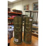 Pair of WWI Trench Art shell cases decorated with German crosses