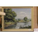 An oil on canvas of a river scene by Constance Cooper