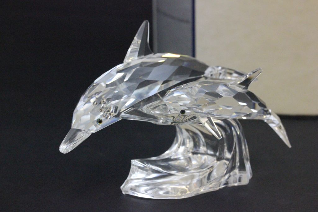 Boxed Swarovski Collector's Club Crystal Dolphins ' Lead Me ' 1990 Annual Edition with coa, no.