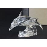 Boxed Swarovski Collector's Club Crystal Dolphins ' Lead Me ' 1990 Annual Edition with coa, no.