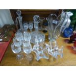 A collection of glassware including ship's decanters etc