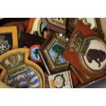 A collection of military/naval plaques on wooden mounts