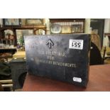 WWII military First Aid box inscribed to lid 'Box First Aid for searchlight detachments' with crow