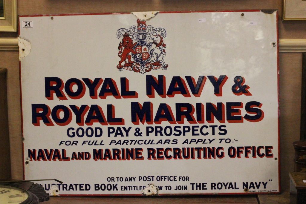 A vintage enamel sign for Royal Navy & Royal Marines