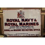 A vintage enamel sign for Royal Navy & Royal Marines
