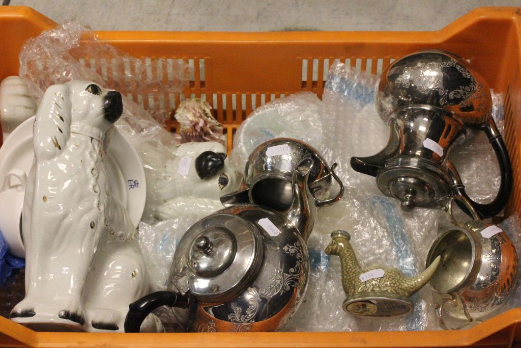 A collection silver plated items, Staffordshire dog and other items