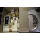 A collection of silver plated items including a tea set