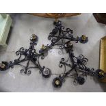 Two metal hanging lights and other items