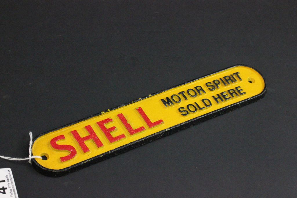 Cast iron Shell Motor Spirit Sold Here sign