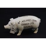 Cast iron money box in the form of an advertising pig 'Wm Moland's Sons Quaker City Hams'