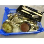 Box of silver plated cutlery and other items