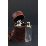 Leather Case containing Three Glass Hunting Flasks