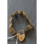 Hallmarked 9ct gold gate bracelet with heart padlock clasp