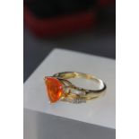 14ct Yellow gold substantial fire opal and diamond cluster ring
