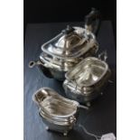 A silver three piece tea service, comprising teapot, sugar bowl and milk jug, Sheffield 1931, Walker