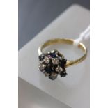 Ladies 18ct gold, diamond and sapphire cluster ring