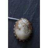 9ct gold mounted cameo brooch with safety chain